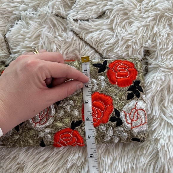 Vintage Art Apparel & Accessories Gold Orange White Floral Clutch Crossbody Bag - Picture 8 of 8